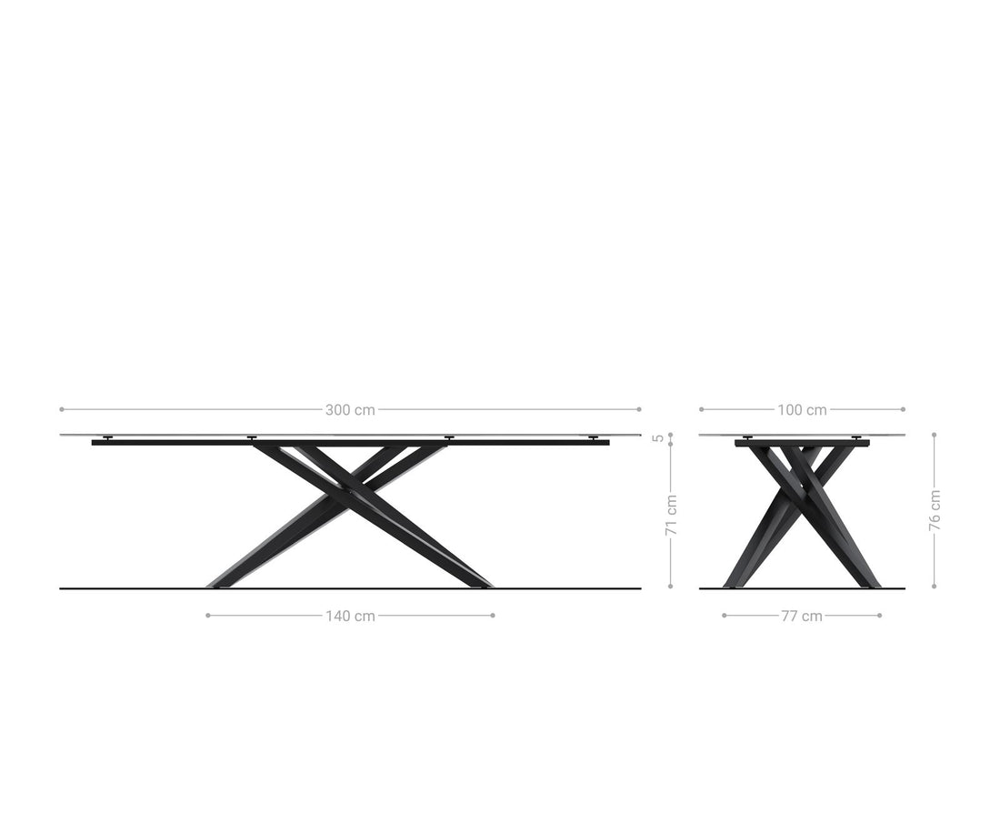 Dining Table Aurora 300cm Ceramic Nero Greco Anthracite Cross Frame Steel