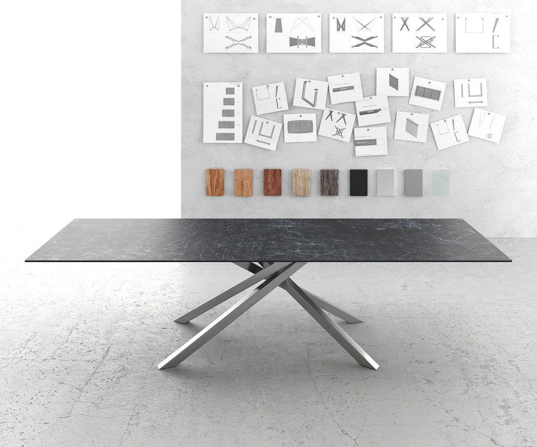 Dining Table Aurora 300cm Ceramic Nero Greco Anthracite Cross Frame Steel
