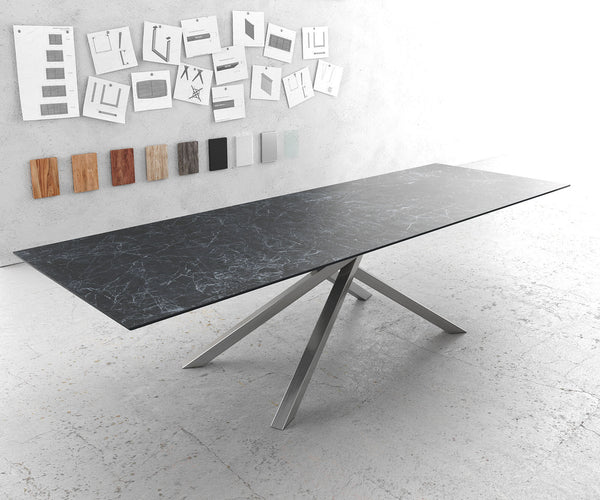 Dining Table Aurora Ceramic Gray Cross Frame Steel 200-300cm