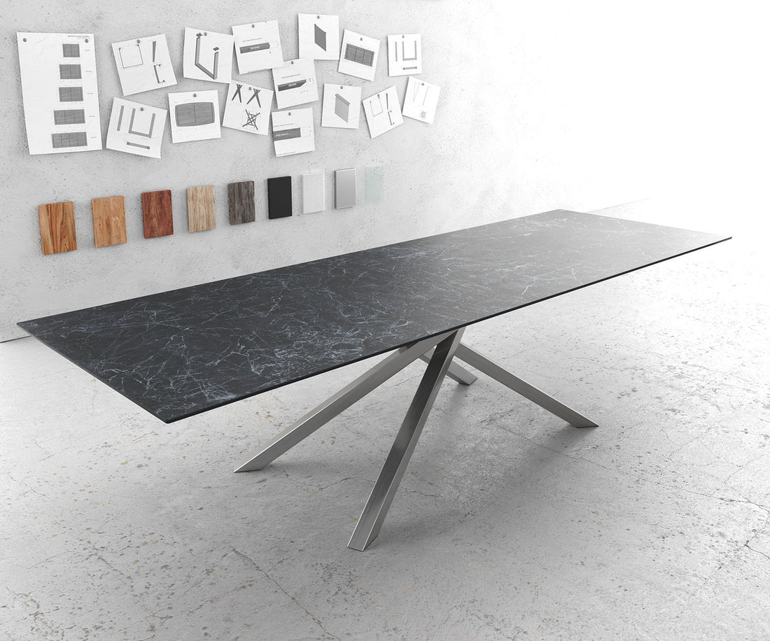 Dining Table Aurora 300cm Ceramic Nero Greco Anthracite Cross Frame Steel