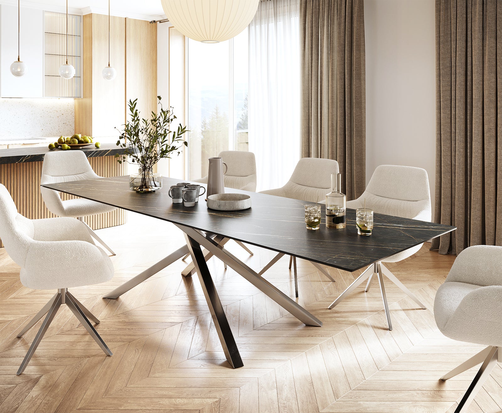Dining Table Aurora 300cm Ceramic Brown Cross Frame Steel