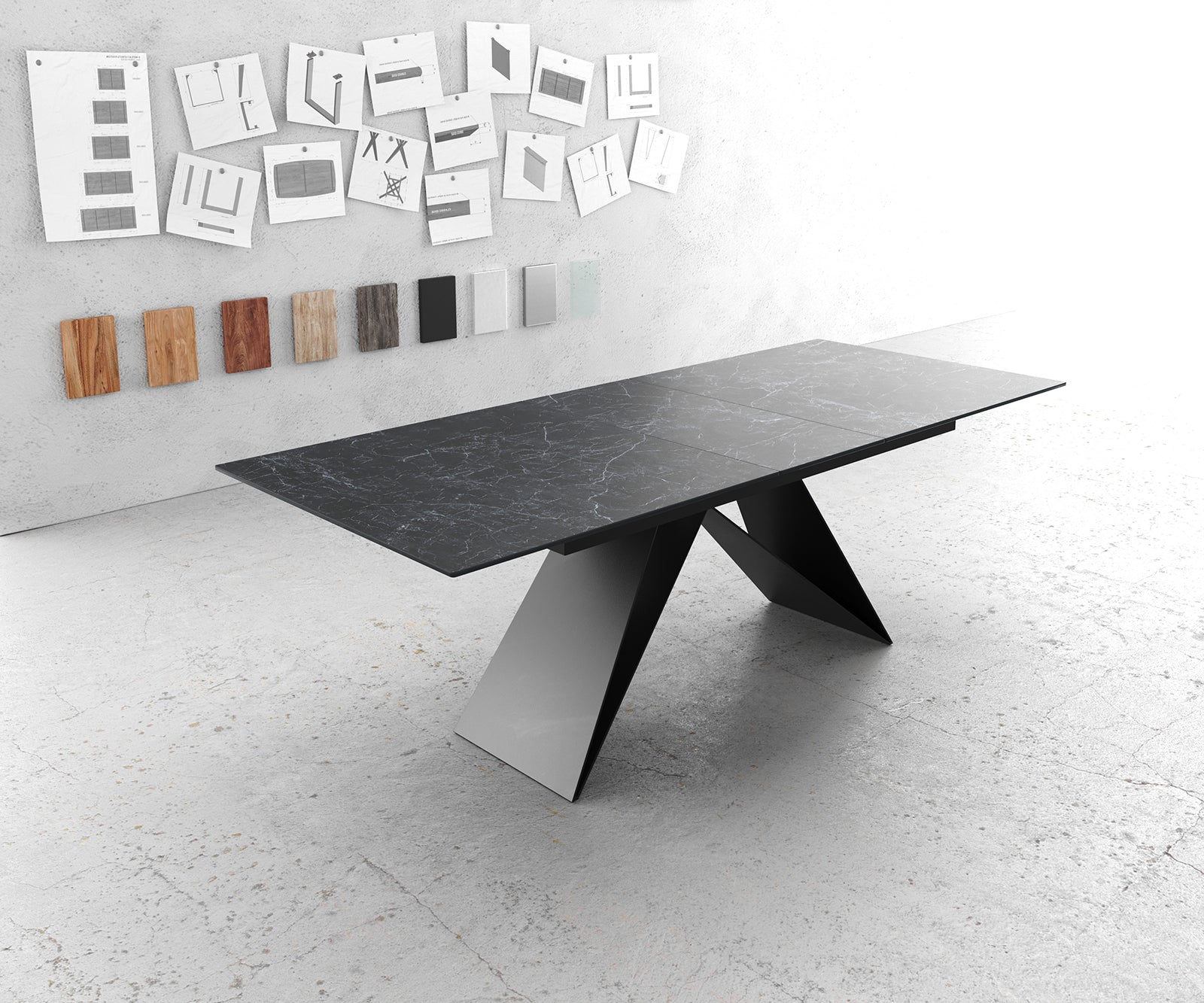 Dining Table Aurora 180-220x90cm Ceramic Anthracite V-Frame Black