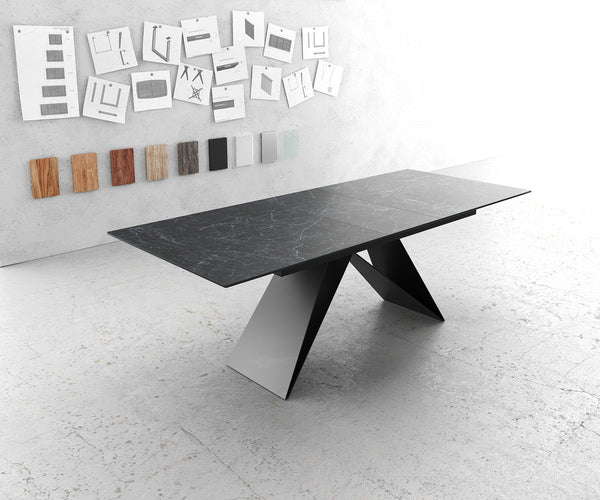 Dining Table Aurora 180-220x90cm Ceramic Anthracite V-Frame Black