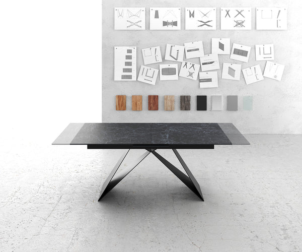 Dining Table Aurora 180-220x90cm Ceramic Anthracite V-Frame Black