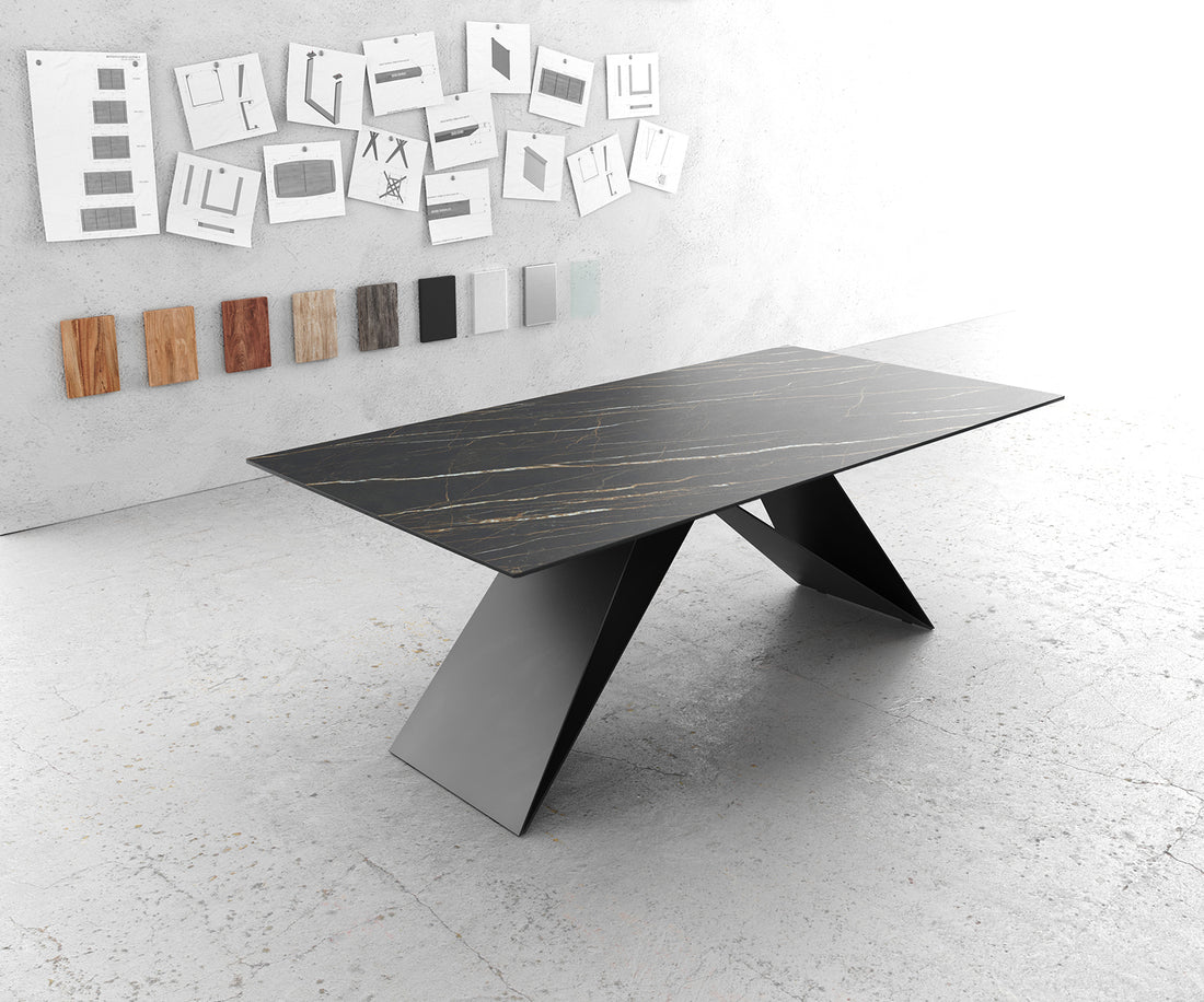 Dining Table Aurora 200cm Ceramic Noir Desir Brown V-Frame Black