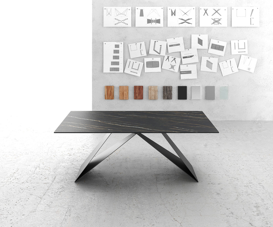 Dining Table Aurora 200cm Ceramic Noir Desir Brown V-Frame Black