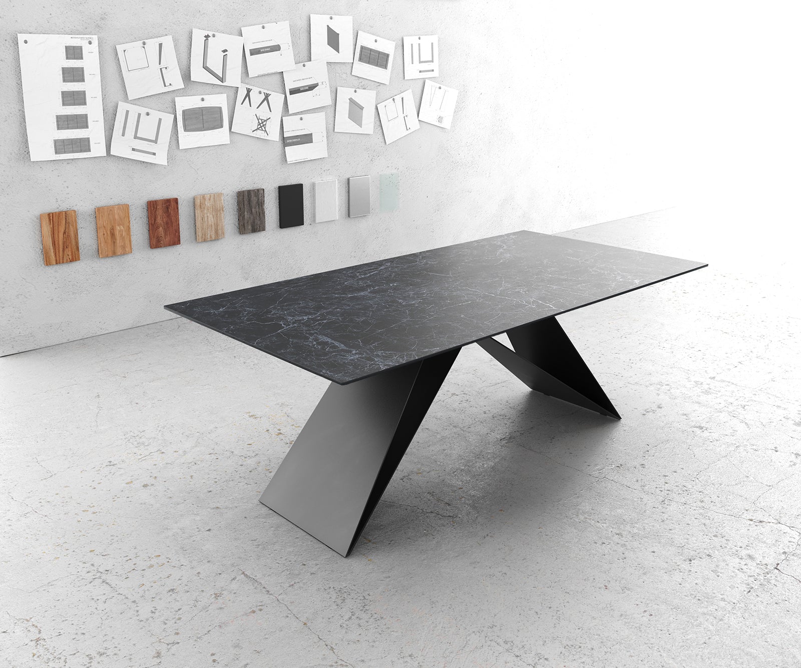 Dining Table Aurora 200cm Ceramic Anthracite V Frame Black