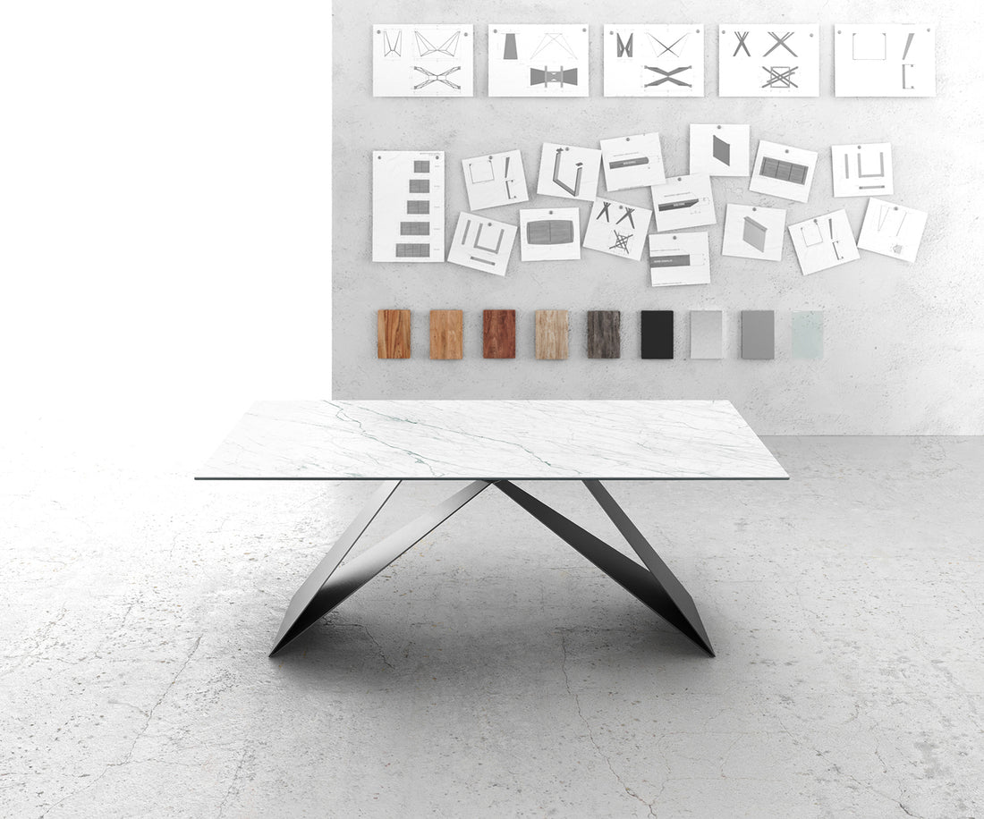 Dining Table Aurora 200cm Ceramic Statuarietto White V-Frame Black