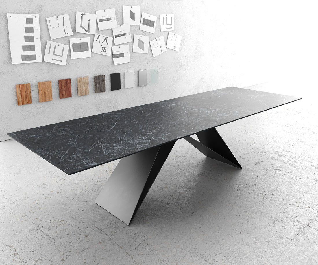 Dining Table Aurora 300cm Ceramic Nero Greco Anthracite V-Frame Black