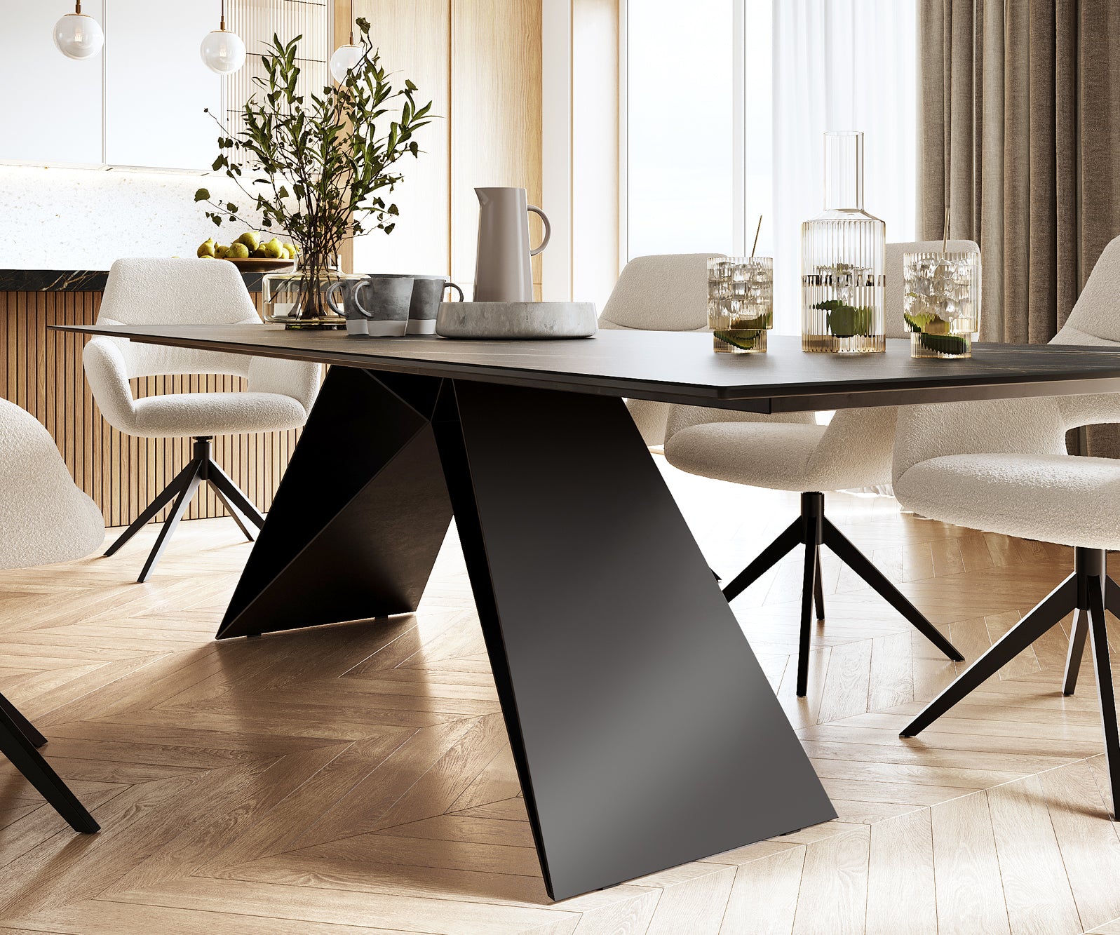 Dining Table Aurora 300cm Ceramic Brown V Frame Black