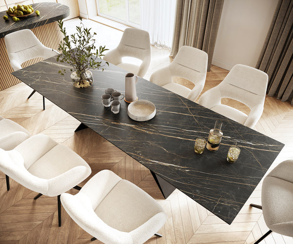 Dining Table Aurora 300cm Ceramic Brown V Frame Black