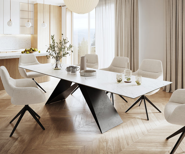 Dining Table Aurora Ceramic White V Frame Black 200-300cm