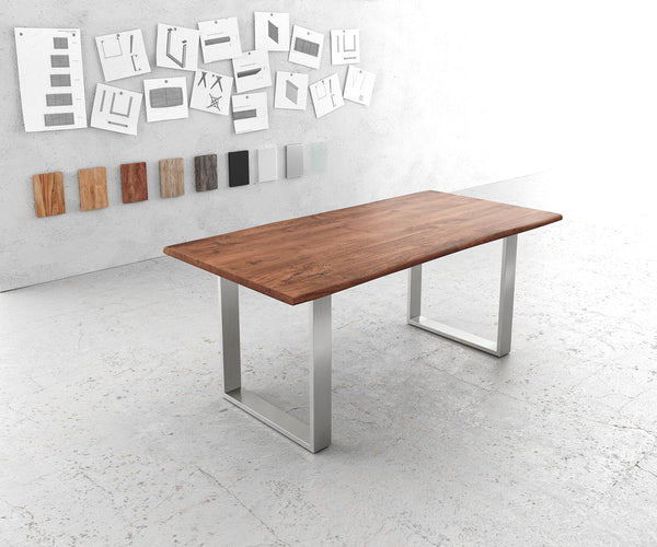 Dining Table Olympus Live Edge Acacia Wood Brown Square Frame Slim Steel 140-300cm