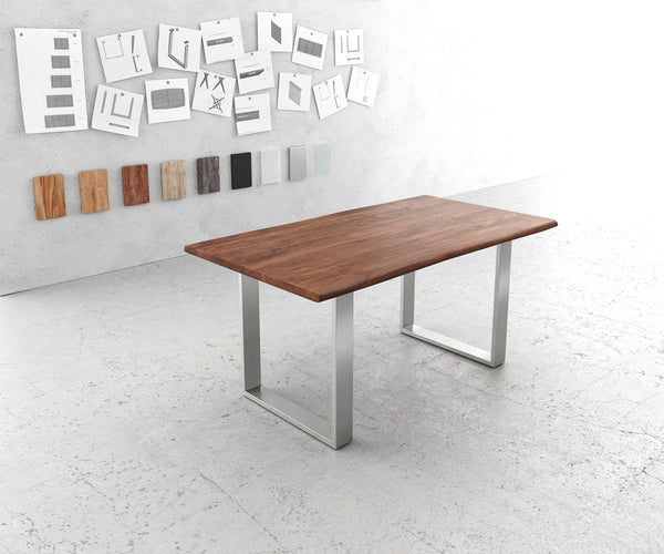 Dining Table Olympus Live Edge Acacia Wood Brown Square Frame Slim Steel 140-300cm