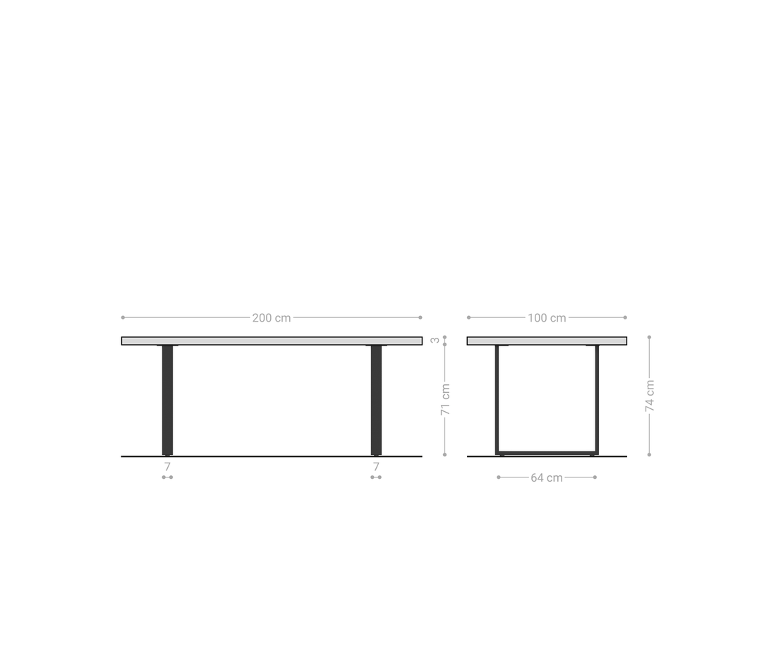 Dining Table Olympus Live Edge 200cm Oak Wood Natural Square Frame Slim Steel 32mm Top