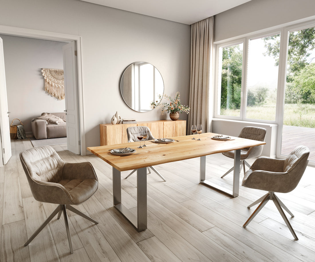 Dining Table Olympus Live Edge 200cm Oak Wood Natural Square Frame Slim Steel 32mm Top
