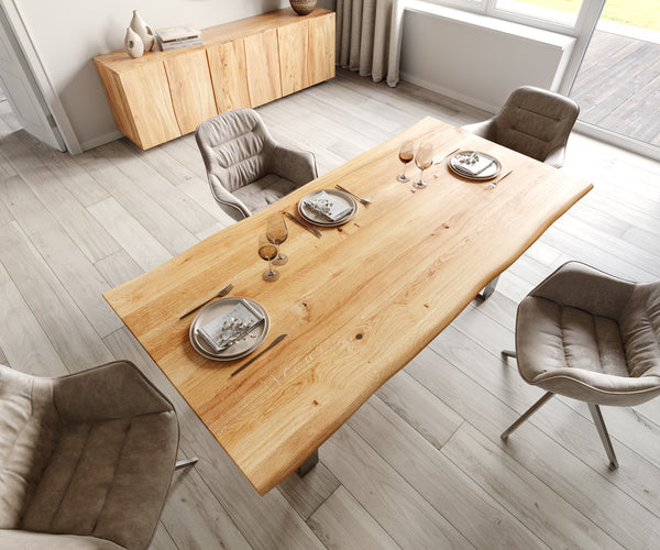 Dining Table Olympus Live Edge 200cm Oak Wood Natural Square Frame Slim Steel 32mm Top