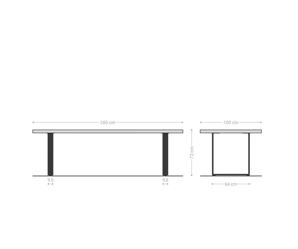 Dining Table Olympus Live Edge 260cm Oak Wood Natural Square Frame Slim Steel 32mm Top
