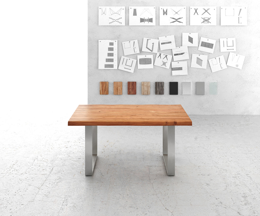 Dining Table Olympus Live Edge 160cm Acacia Wood Natural Square Frame Slim Steel 55mm Top