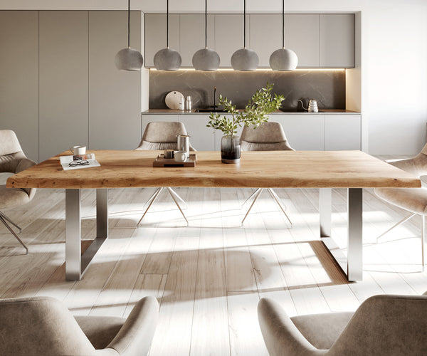 Dining Table Olympus Live Edge Acacia Wood Natural Square Frame Slim Steel 140-300cm