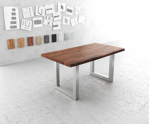 Dining Table Olympus Live Edge Acacia Wood Brown Square Frame Steel 140-300cm