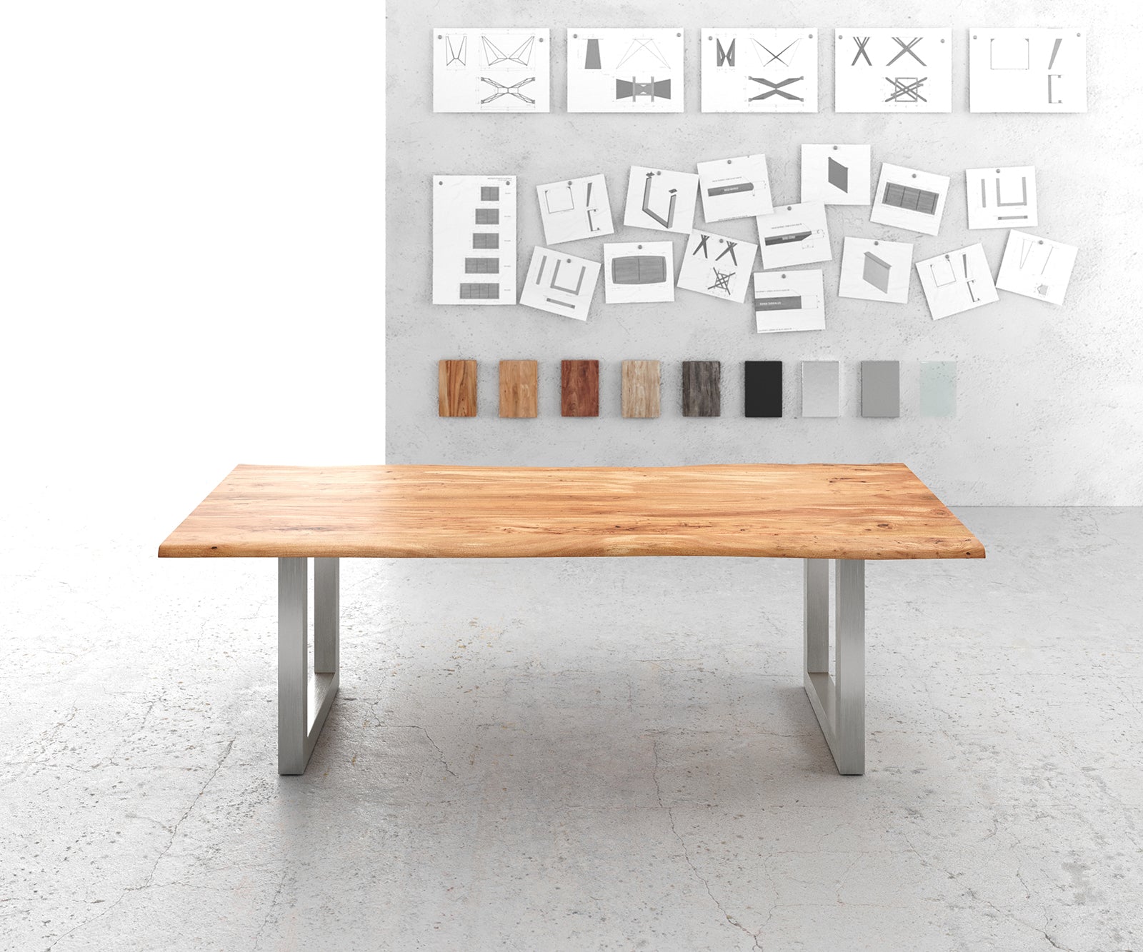 Dining Table Olympus Live Edge Acacia Wood Natural Square Frame Steel 140-300cm