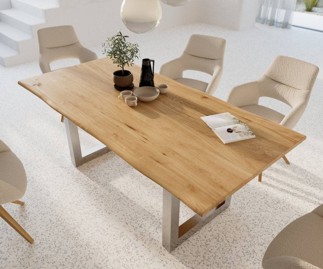 Dining Table Olympus Live Edge 200cm Oak Wood Natural Square Frame Steel 32mm Top