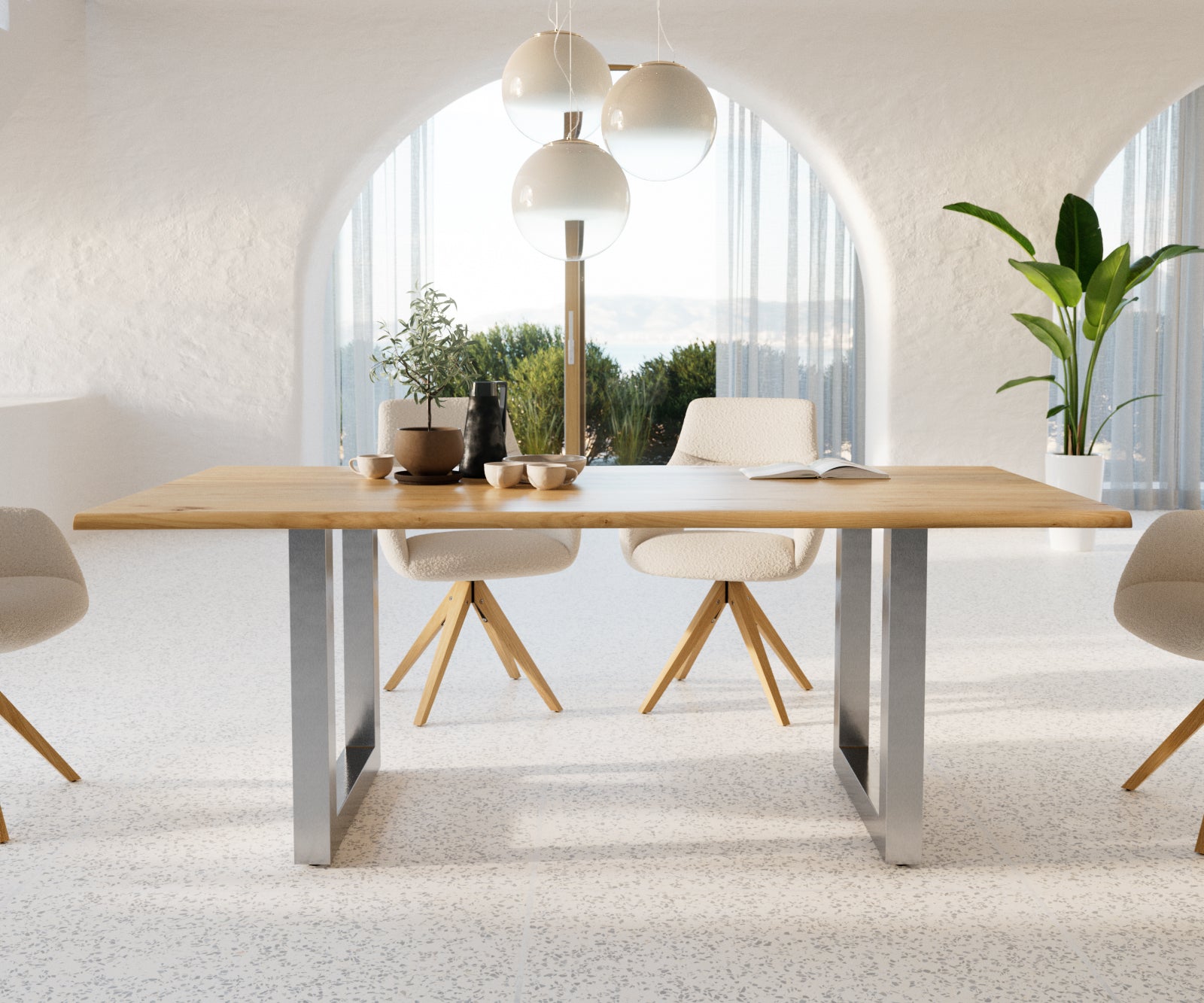 Dining Table Olympus Live Edge 200cm Oak Wood Natural Square Frame Steel 32mm Top