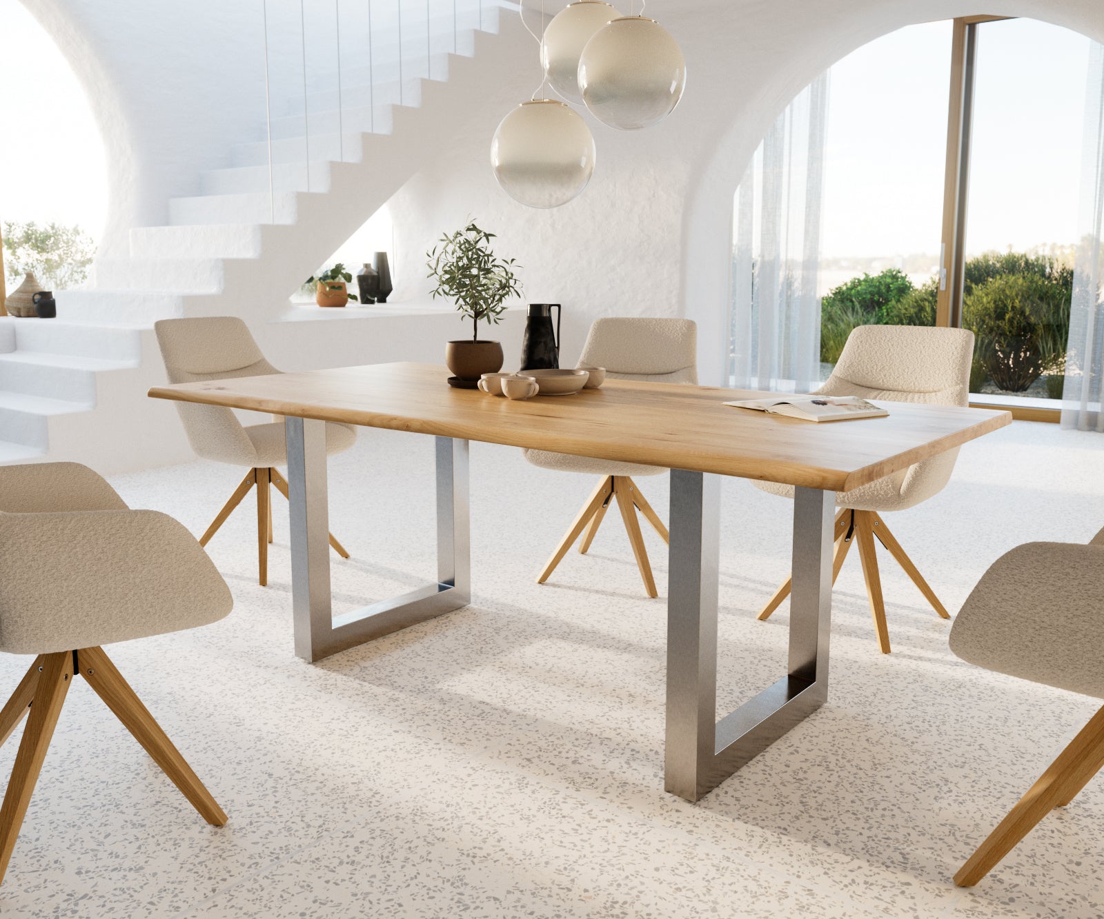 Dining Table Olympus Live Edge Oak Wood Natural Square Frame Steel 160-300cm
