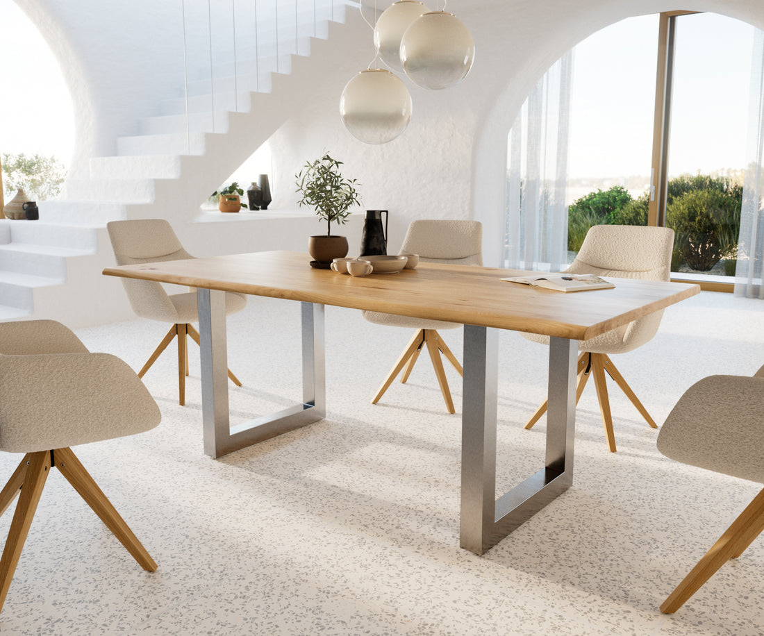Dining Table Olympus Live Edge 200cm Oak Wood Natural Square Frame Steel 32mm Top