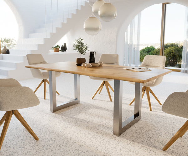 Dining Table Olympus Live Edge Oak Wood Natural Square Frame Steel 160-300cm