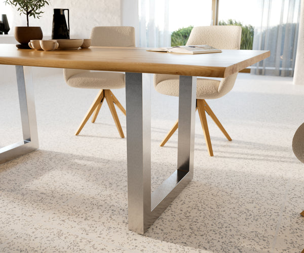 Dining Table Olympus Live Edge 200cm Oak Wood Natural Square Frame Steel 32mm Top
