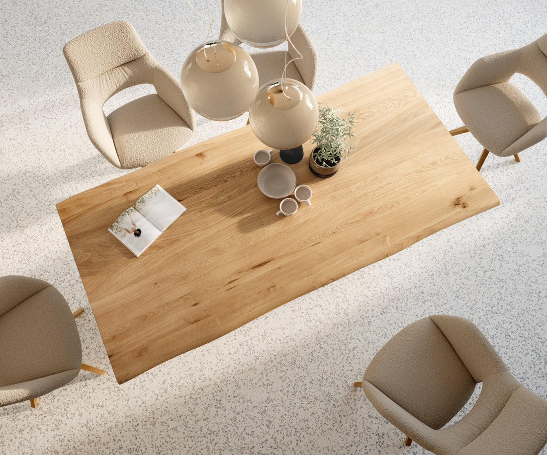 Dining Table Olympus Live Edge 200cm Oak Wood Natural Square Frame Steel 32mm Top
