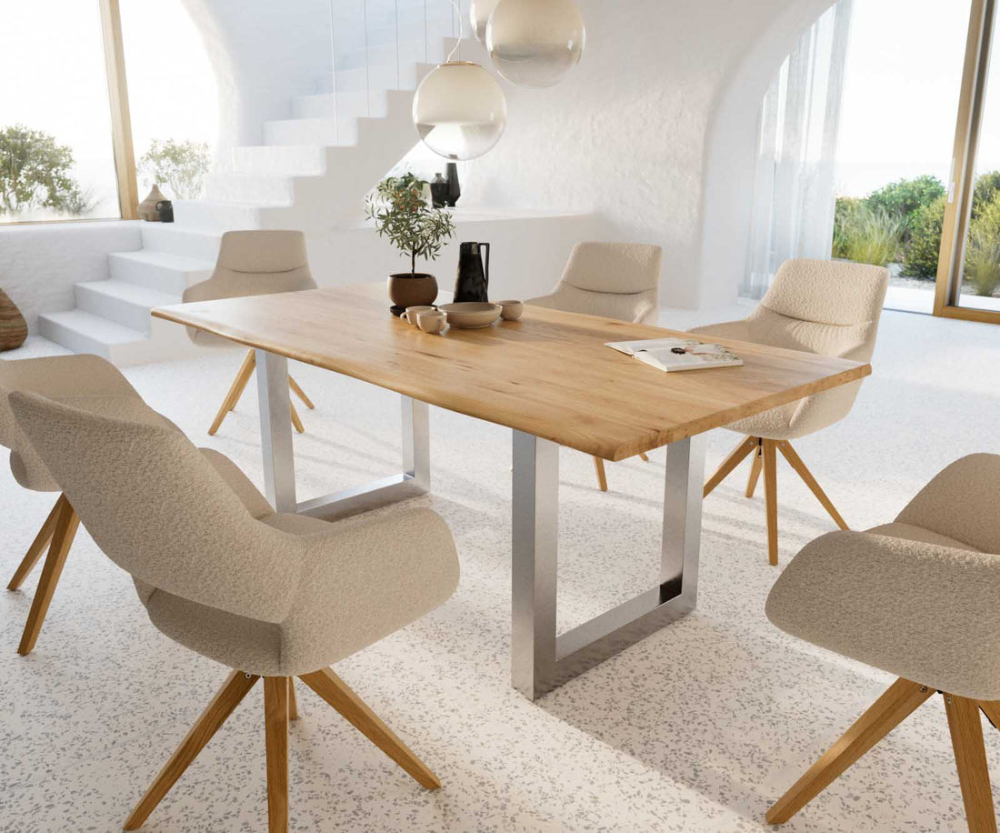 Dining Table Olympus Live Edge 200cm Oak Wood Natural Square Frame Steel 32mm Top