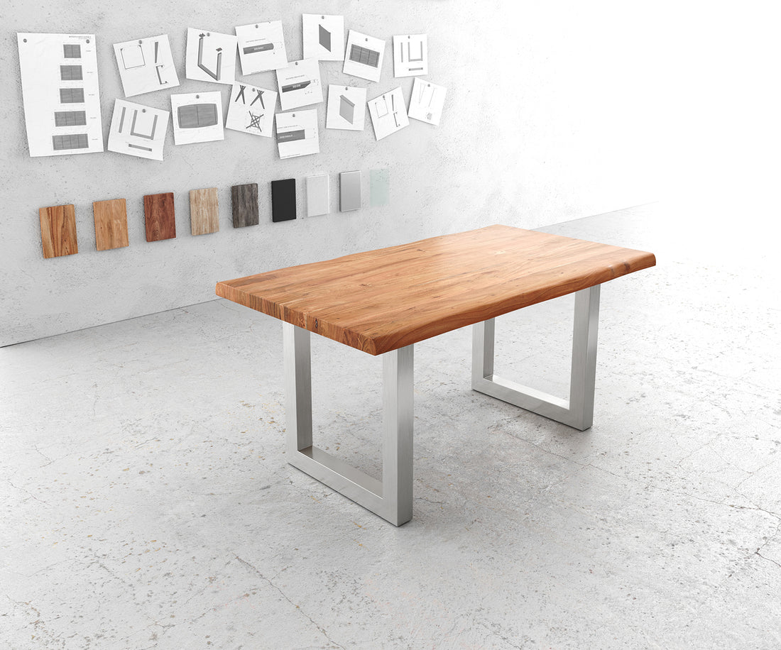 Dining Table Olympus Live Edge 160cm Acacia Wood Natural Square Frame Steel 55mm Top