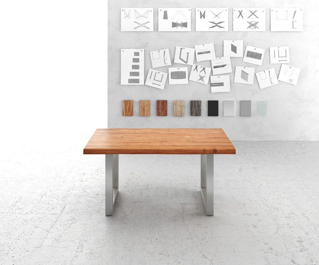 Dining Table Olympus Live Edge 160cm Acacia Wood Natural Square Frame Steel 55mm Top