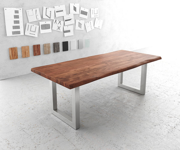 Dining Table Olympus Live Edge Acacia Wood Brown Square Frame Steel 140-300cm