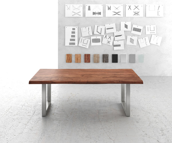 Dining Table Olympus Live Edge Acacia Wood Brown Square Frame Steel 140-300cm
