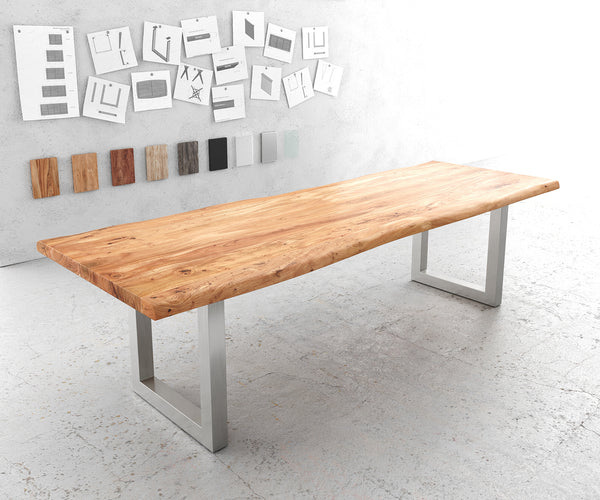 Dining Table Olympus Live Edge Acacia Wood Natural Square Frame Steel 140-300cm