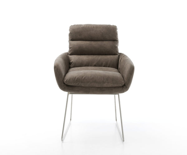 Dining Chair Abelia Microfiber Taupe Vintage Sled Base Silver