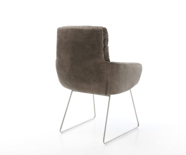 Dining Chair Abelia Microfiber Taupe Vintage Sled Base Silver