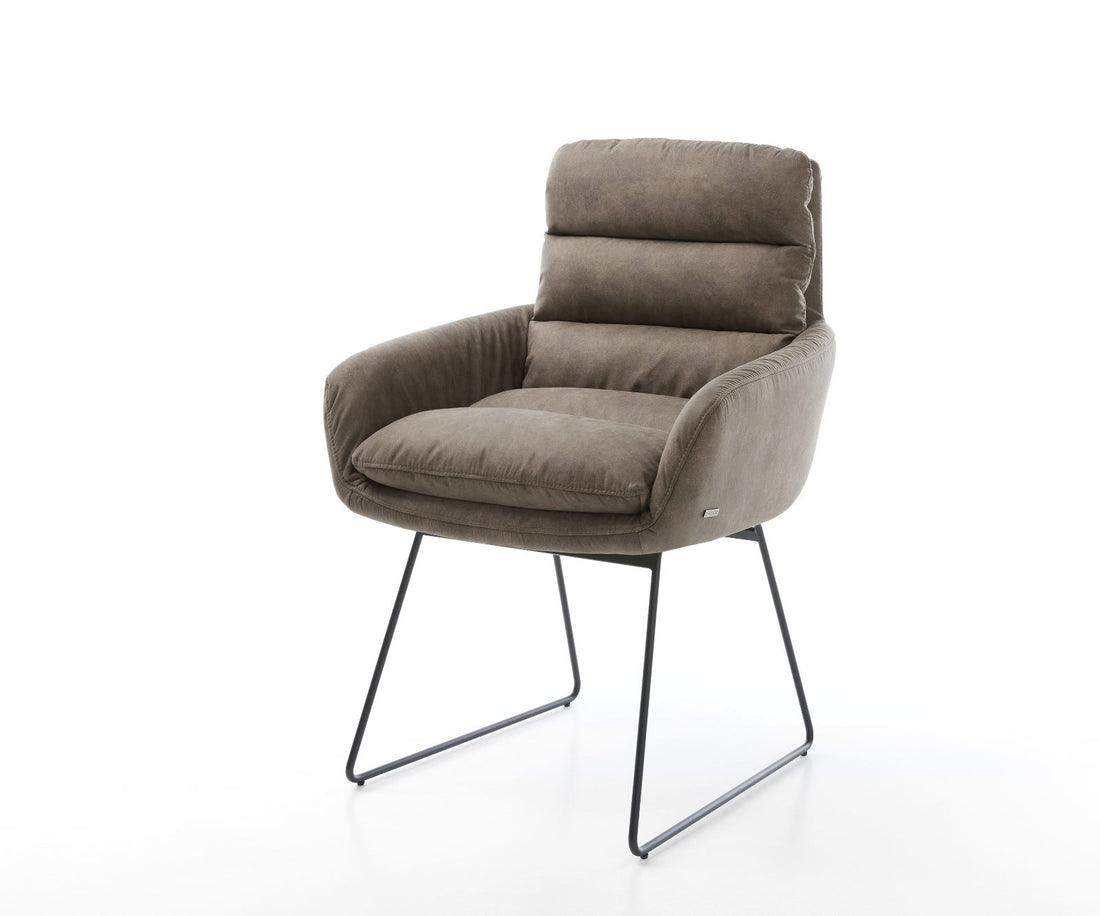 Dining Chair Abelia Microfiber Taupe Vintage Sled Base Black