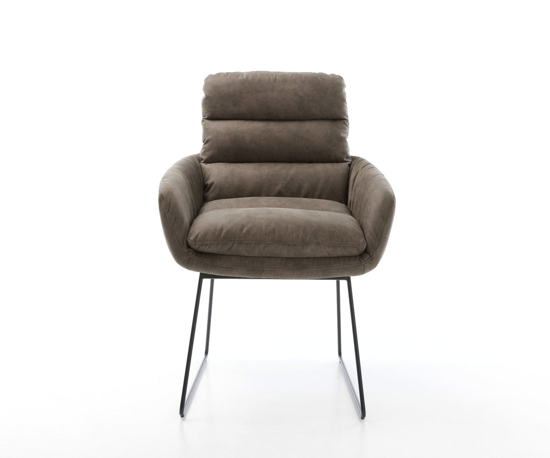 Dining Chair Abelia Microfiber Taupe Vintage Sled Base Black