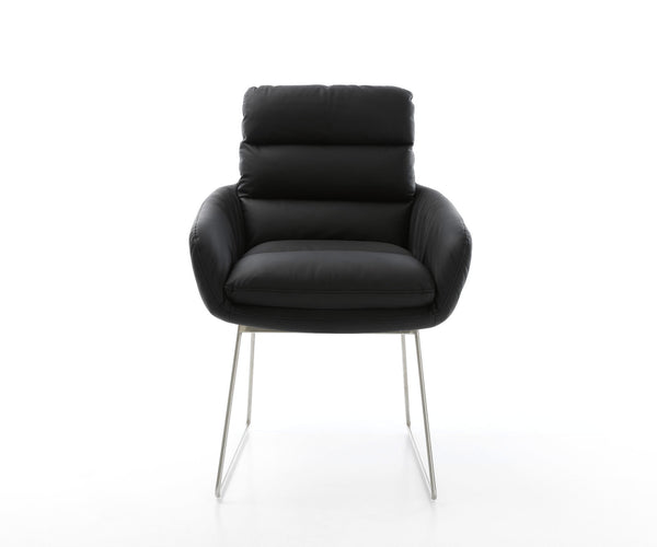 Dining Chair Abelia Natural Leather Black Sled Base Silver