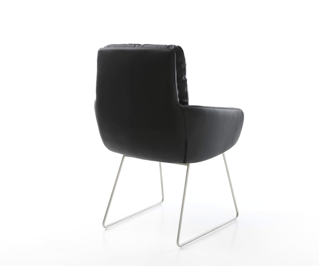 Dining Chair Abelia Natural Leather Black Sled Base Silver
