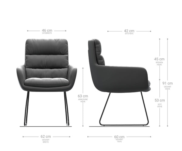 Dining Chair Abelia Natural Leather Black Sled Base Silver