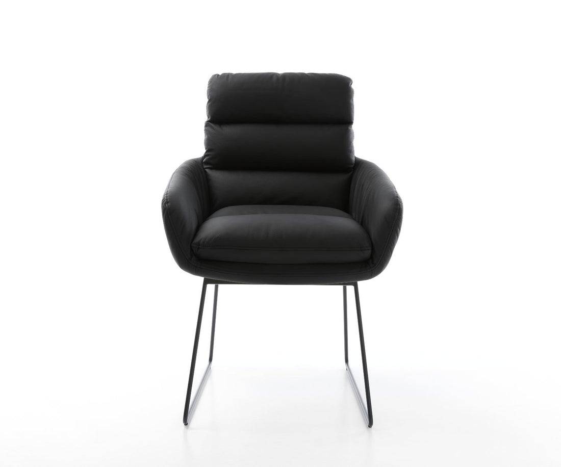 Dining Chair Abelia Natural Leather Black Sled Base Black