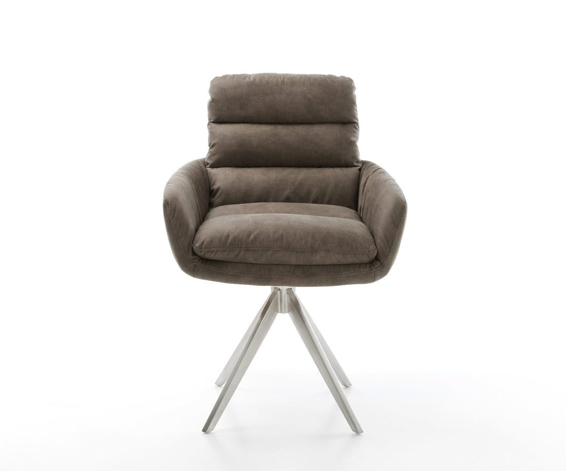 Dining Chair Abelia Microfiber Taupe Vintage Cross Angular Base Silver 180° Swivel