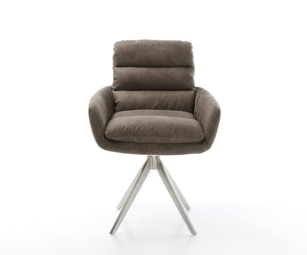 Dining Chair Abelia Microfiber Taupe Vintage Cross Angular Base Silver 180° Swivel