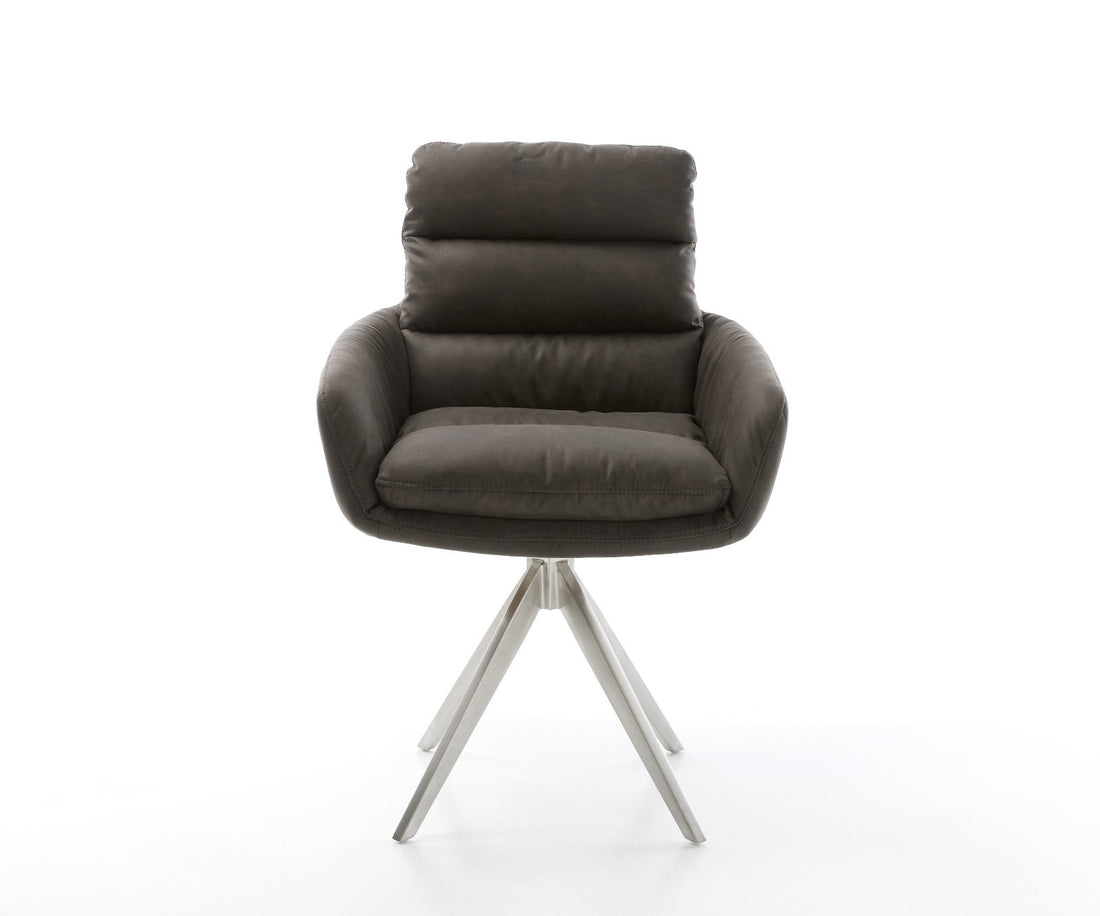 Dining Chair Abelia Microfiber Anthracite Vintage Cross Angular Base Silver 180° Swivel